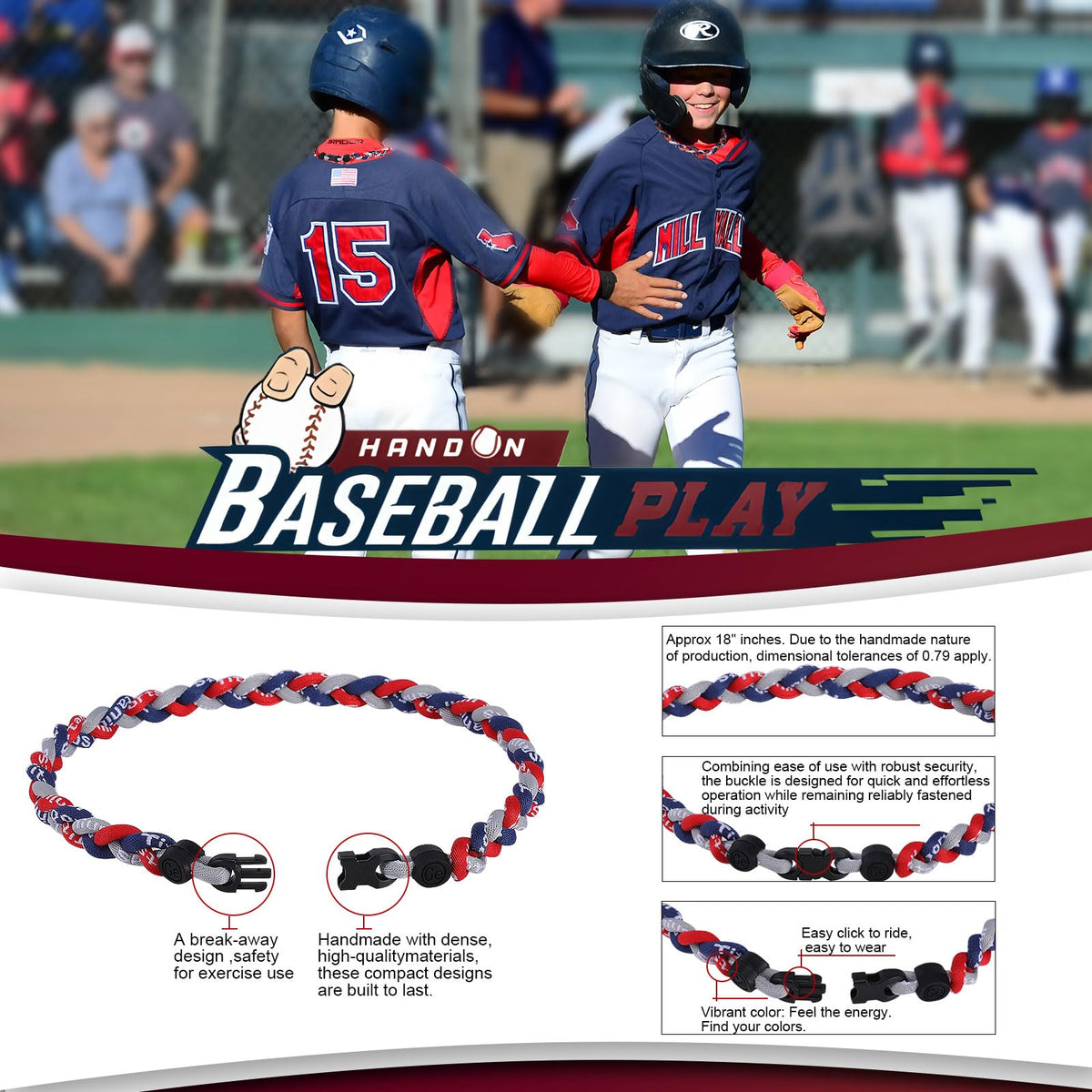 Fupapa baseball necklaces in bright colors for standout game visibility.