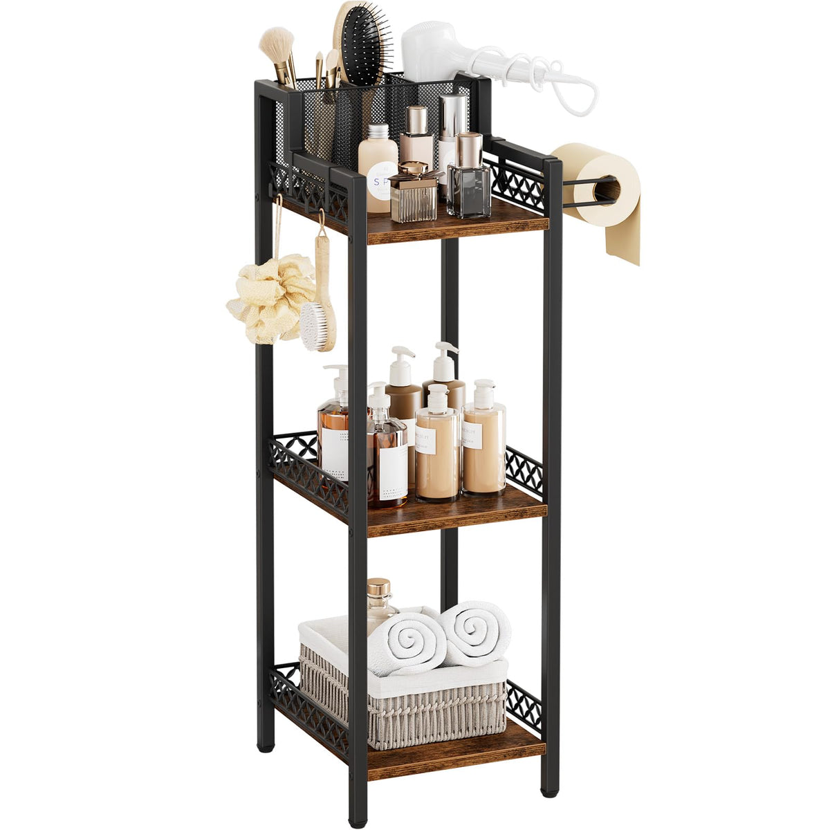 FURFUN bathroom shelf with hair dryer holder for easy styling