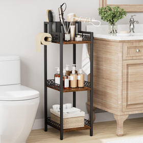 FURFUN narrow 3-tier rack stores toilet paper and towels