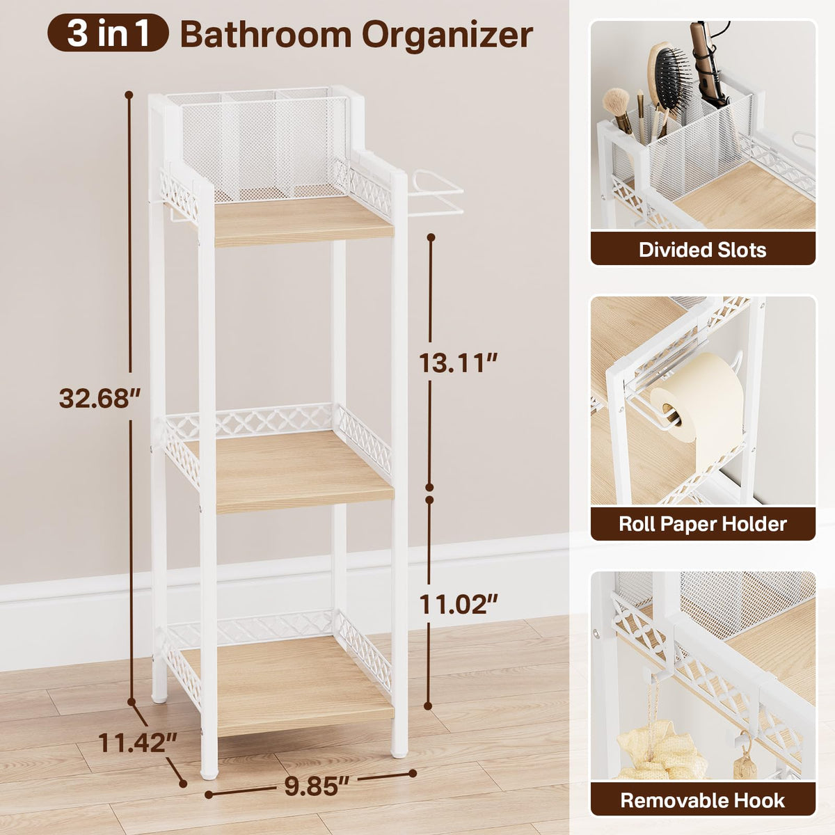 FURFUN top-tier shelf with removable compartments for hair tools and accessories