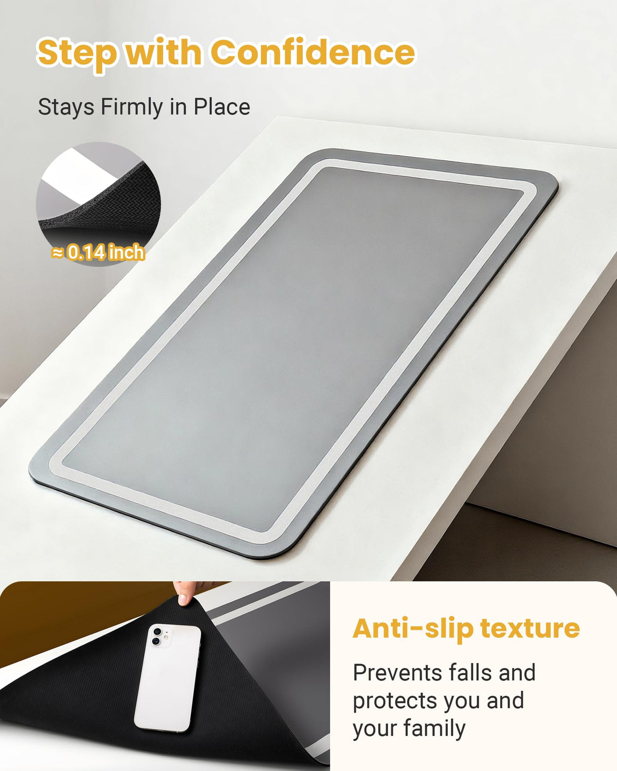 Furicher easy-clean bath mat surface wipes clean.