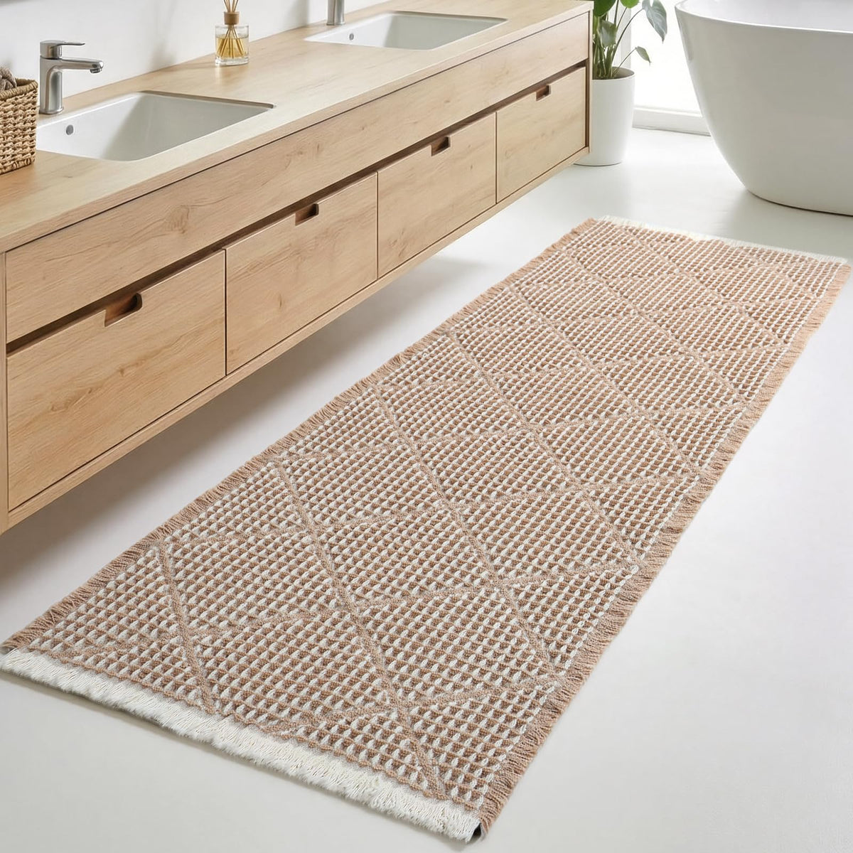 Furicher large bathroom rug shows a waffle pattern with soft cushioning for comfort