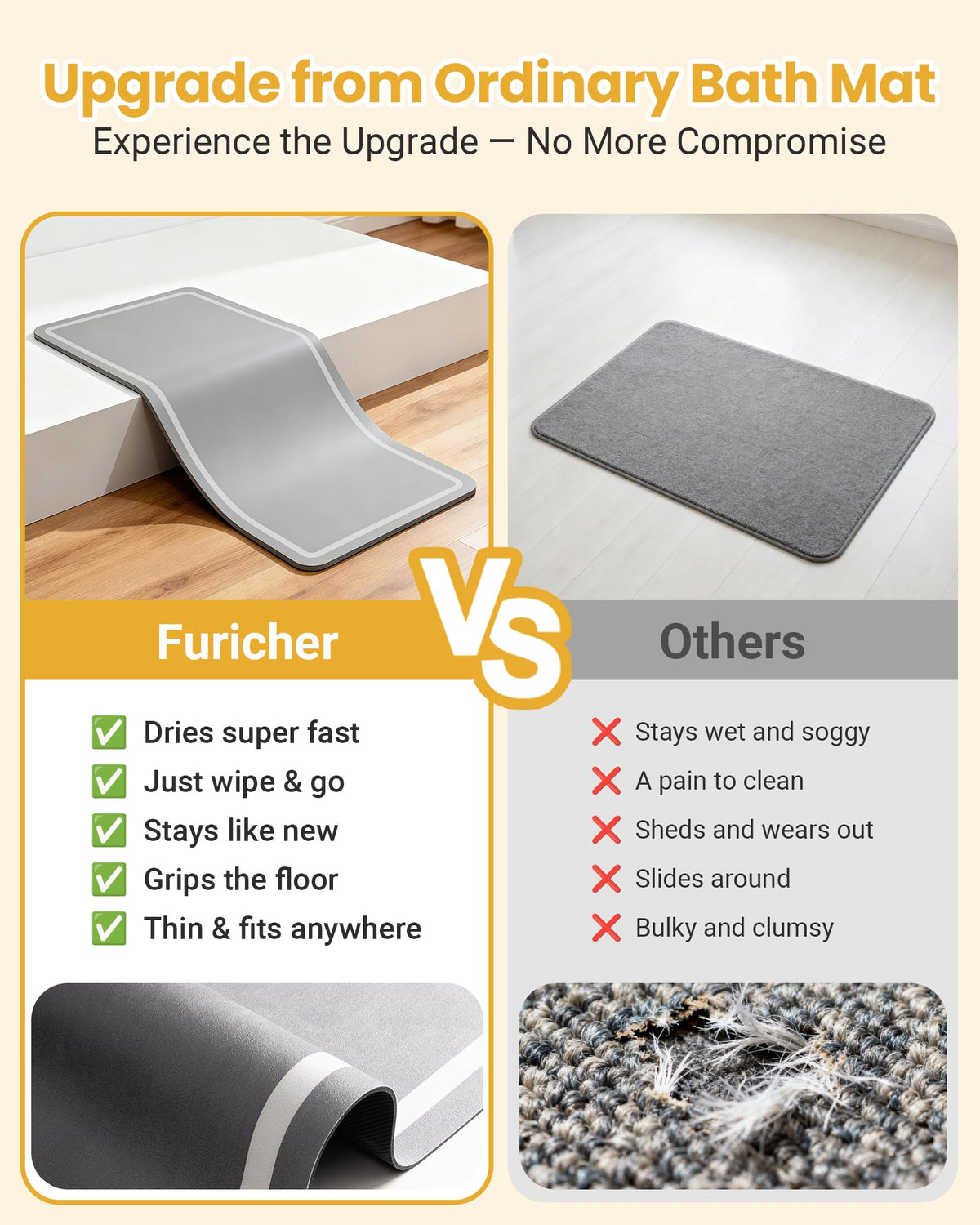 Furicher small gray bath mat by vanity dries fast.