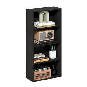 Furinno Basic Book Shelf with 4 open shelves displayed in espresso finish for books and decor