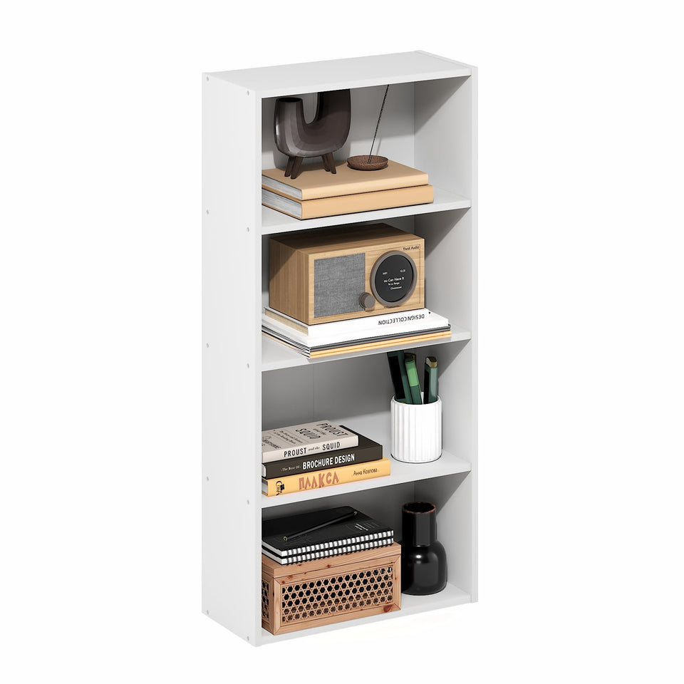 Furinno Basic Book Shelf front view in white, ideal for compact living spaces