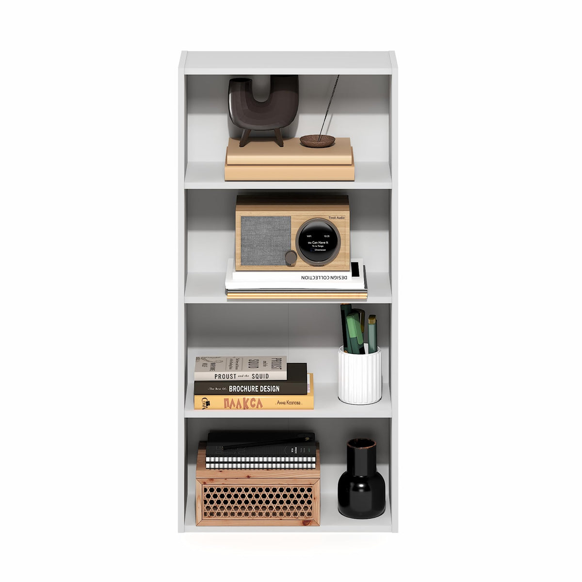 Furinno Basic Book Shelf in a living room setup with plants and decor