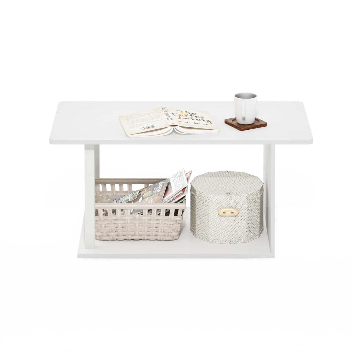 Furinno Basic coffee table rounded edges enhance safety in family rooms.