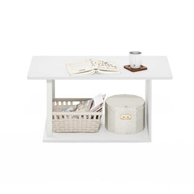 Furinno Basic coffee table rounded edges enhance safety in family rooms.
