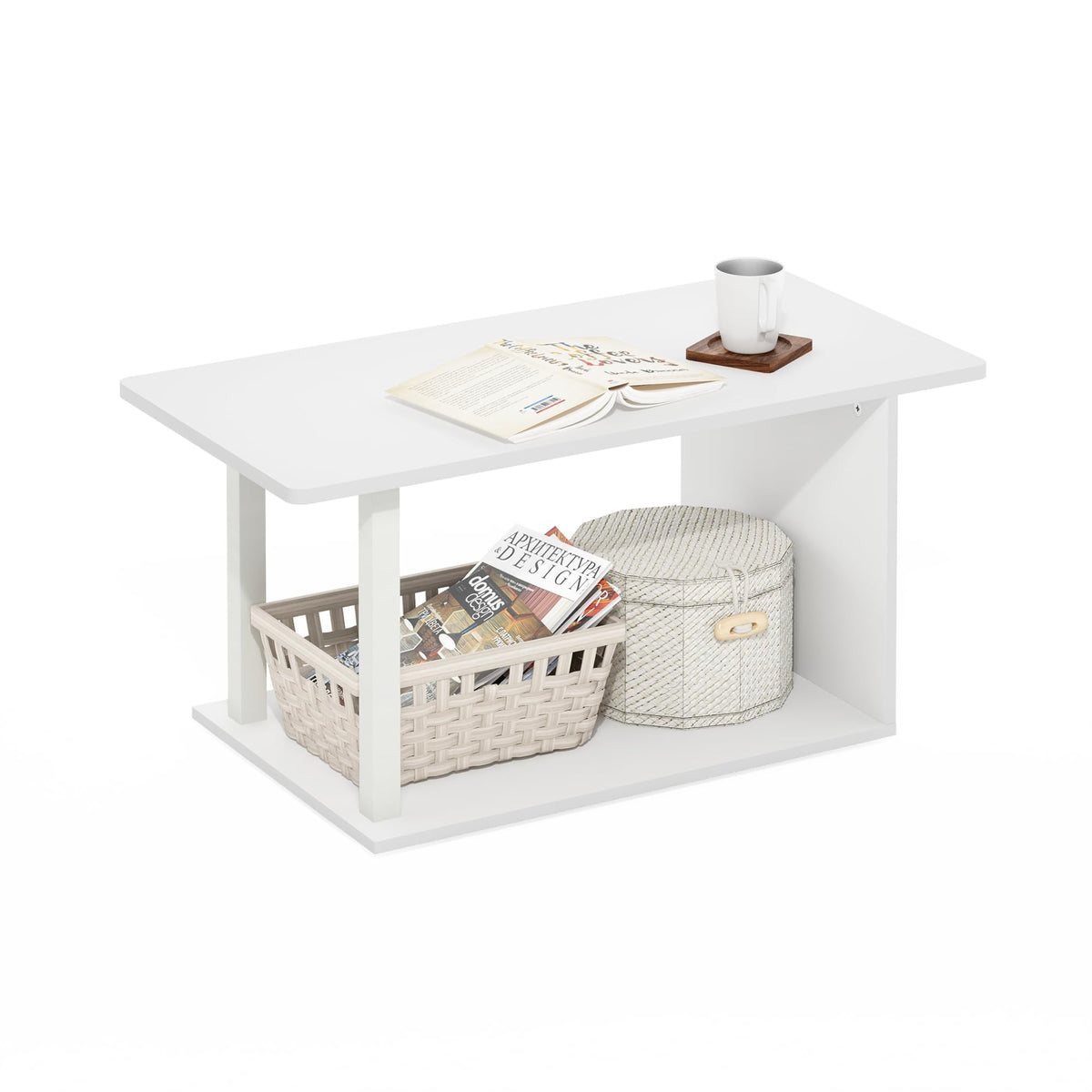 Furinno Basic coffee table top view offers a durable surface for drinks and laptops.