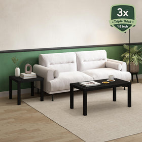 Furinno Classic coffee table side profile highlighting sturdy rounded corners for safety.