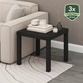 Furinno Classic Homey Square Side Table with lower shelf for books and decor.