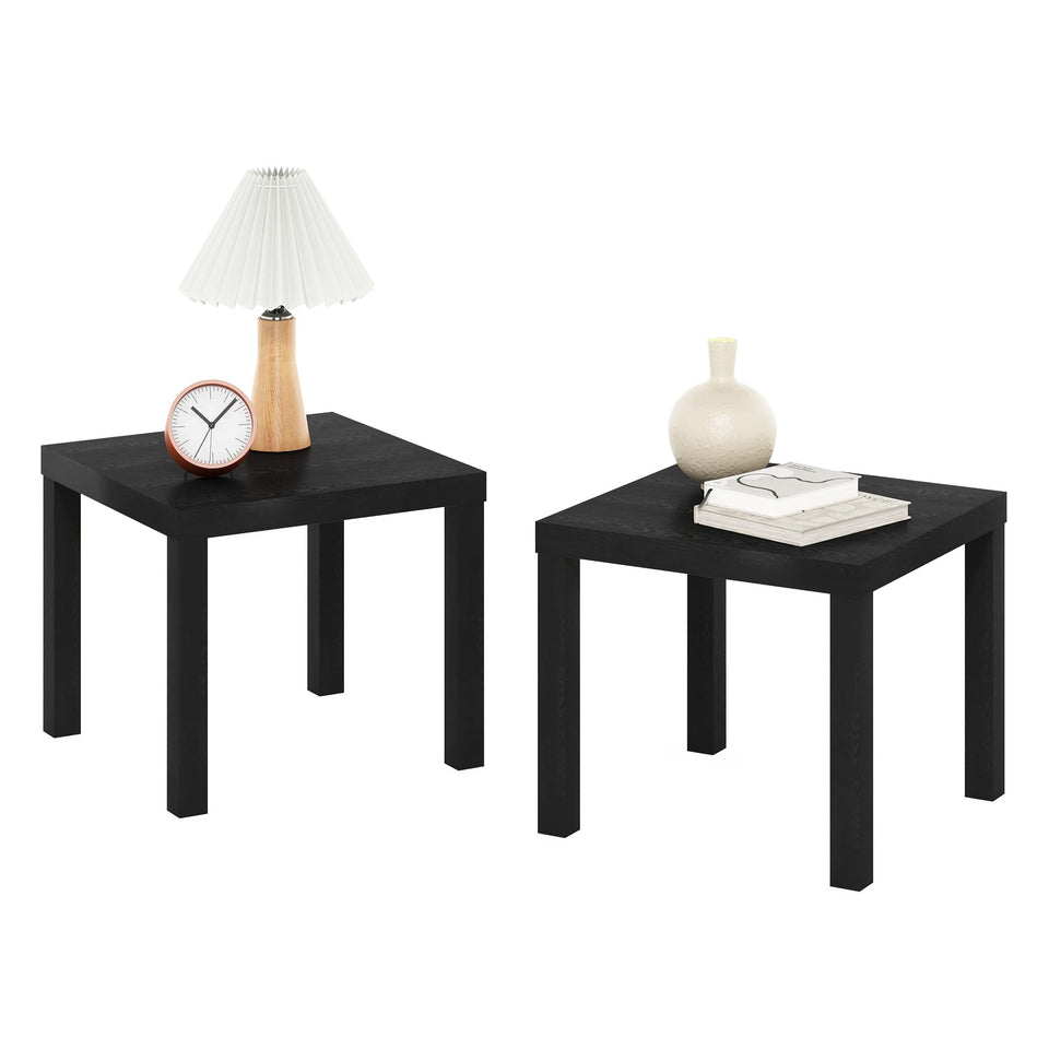 Furinno Classic Homey square side tables front view with a sturdy surface for lamps.