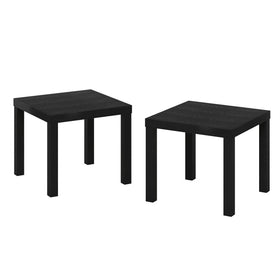 Furinno Homey side tables with lamps on them, compact and sturdy.