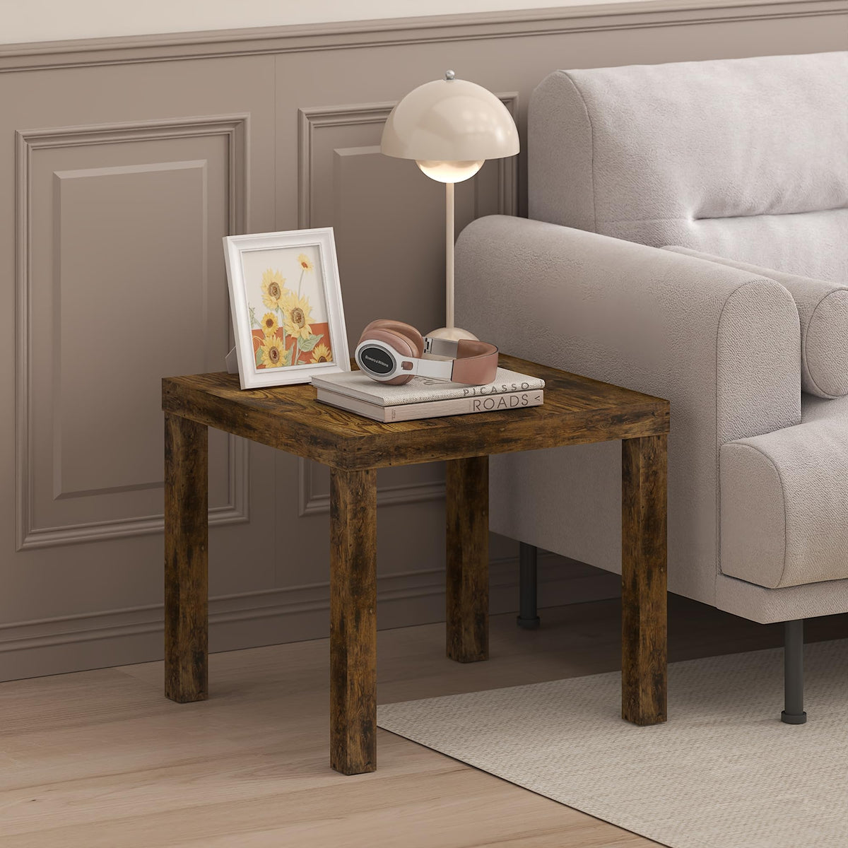 Furinno Classic Side Table storage shelf keeps remotes and books organized