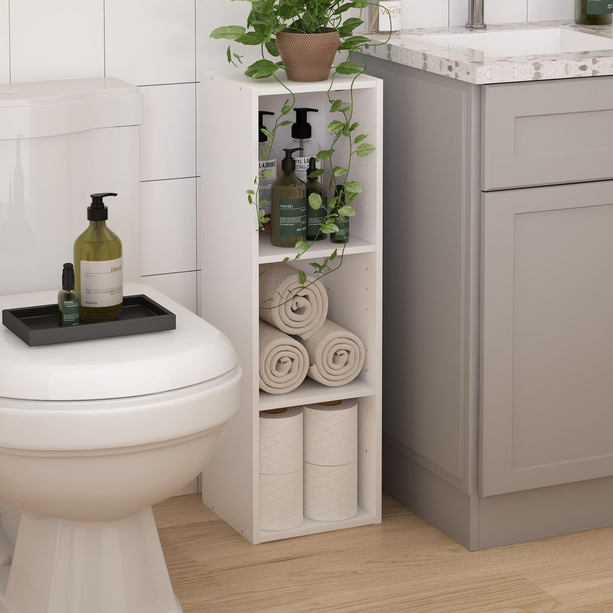 Furinno Fulda 10-inch width shelf adding extra storage without crowding