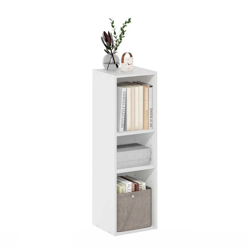 Furinno Fulda 3-tier narrow shelf in a compact corner, ideal for small spaces