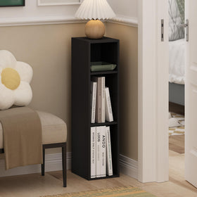 Furinno Fulda narrow book shelf side view highlighting compact design for tight spaces