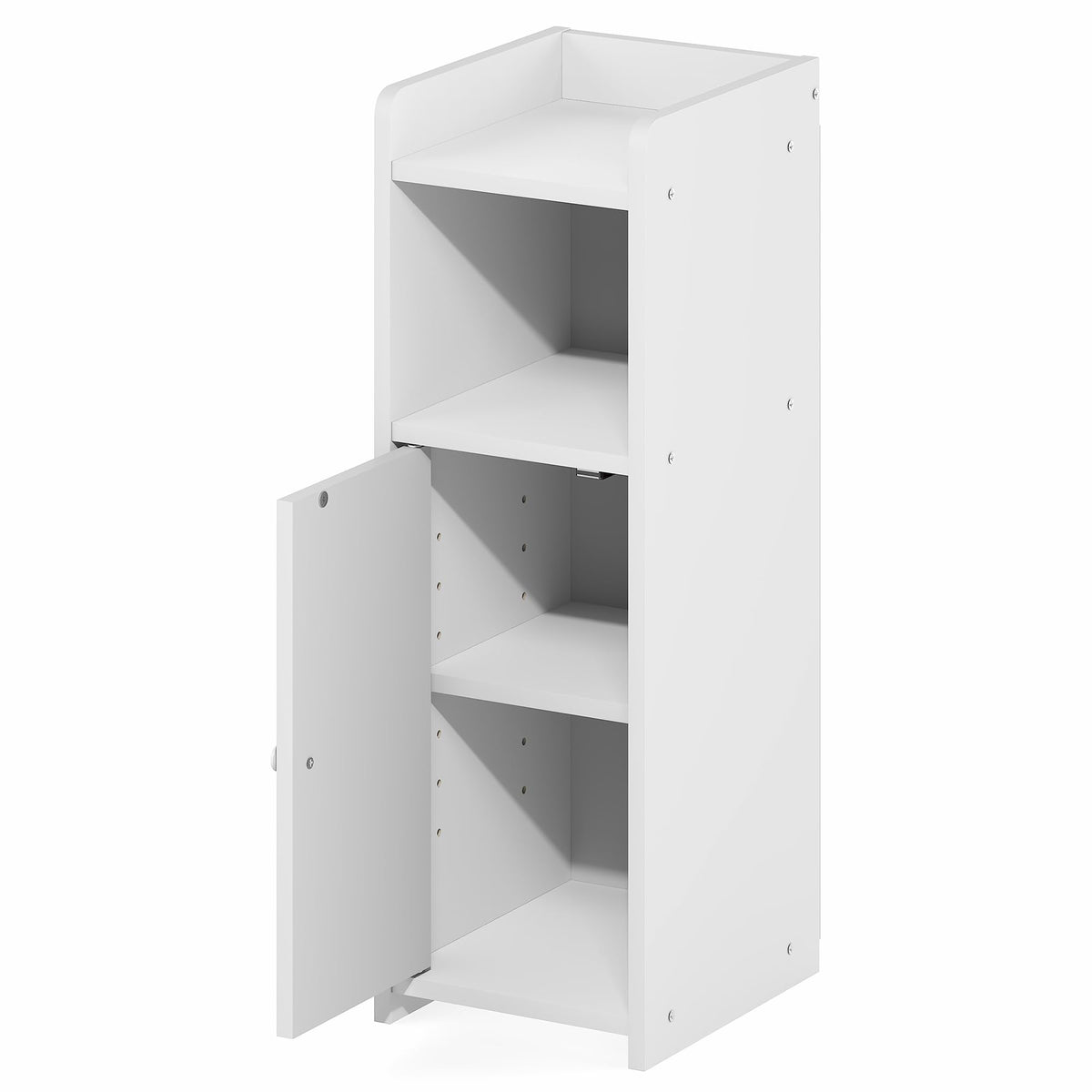 Furinno Fulda closed-door storage conceals clutter in bathrooms and entryways.