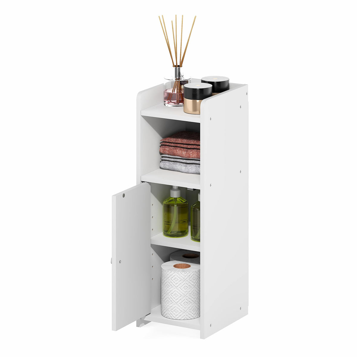 Furinno Fulda side view highlighting the slim profile for tight spaces.