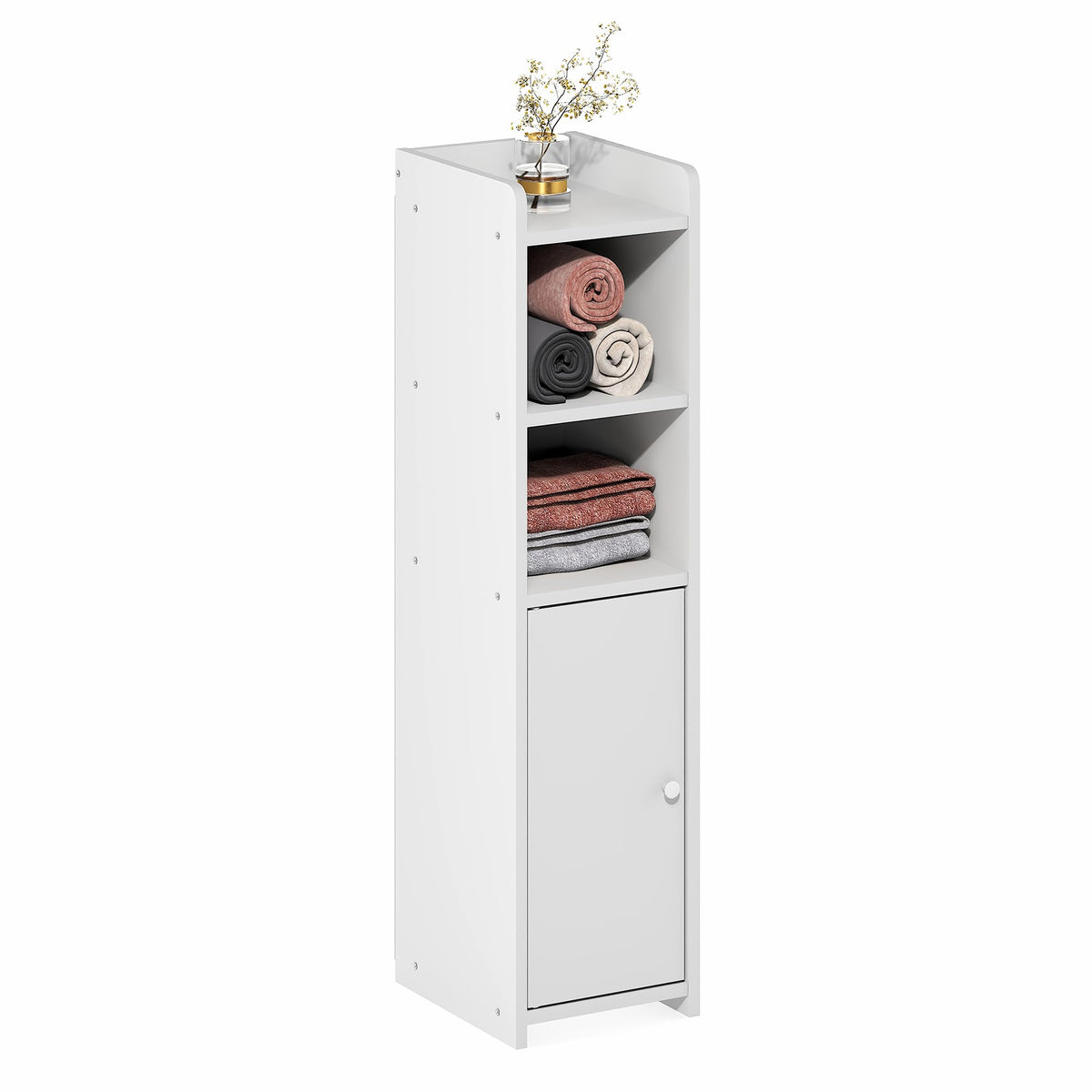 Furinno Fulda slim bathroom cabinet fits tight spaces for discreet storage.