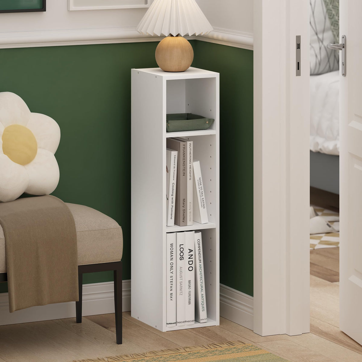 Furinno Fulda three-tier open storage ideal for books and decor in any living area.