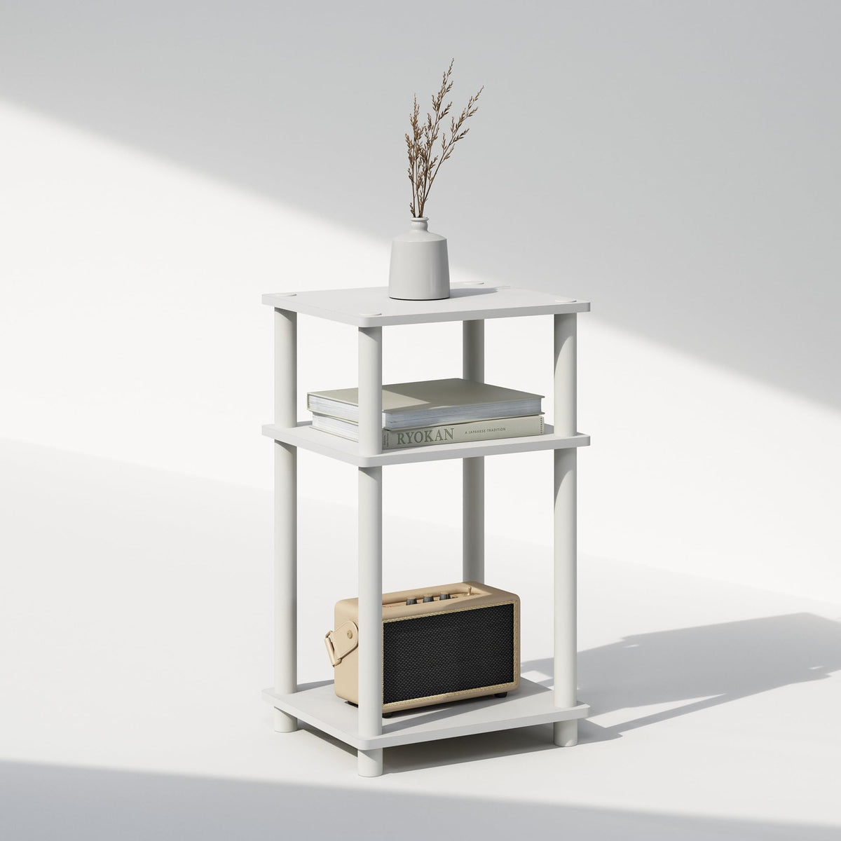 Furinno Just 3-Tier End Table dimensions: 11.5D x 13.4W x 22.8H.