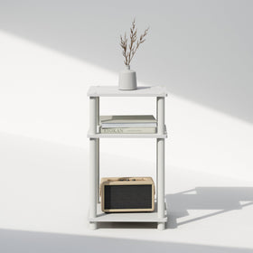 Furinno Just 3-Tier End Table in bedroom blends with decor.