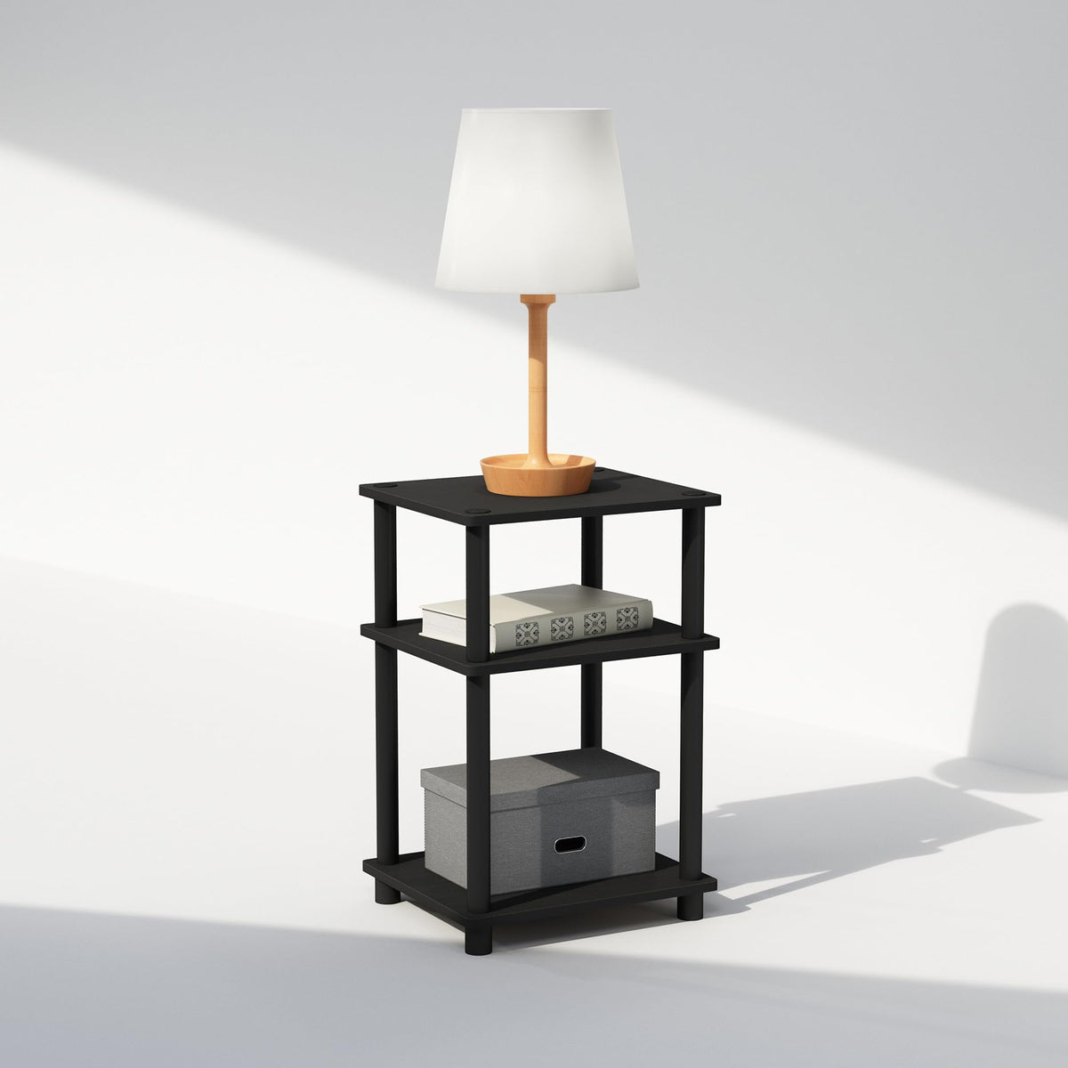 Furinno nightstand shows reinforced PVC tubes for stability