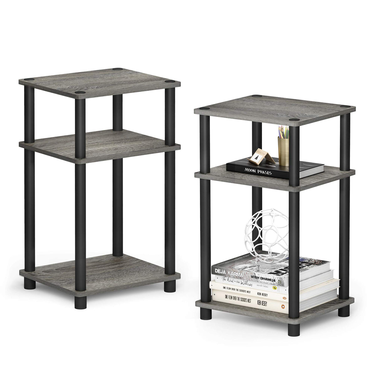 Furinno Just side table 2-pack in French Oak finish, ideal for small spaces.