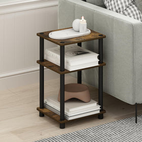 Furinno Just Side Table 3-tier open storage keeps books and decor within reach.
