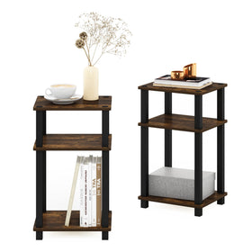 Furinno Just Side Table amber pine, close-up on engineered wood and sturdy support.