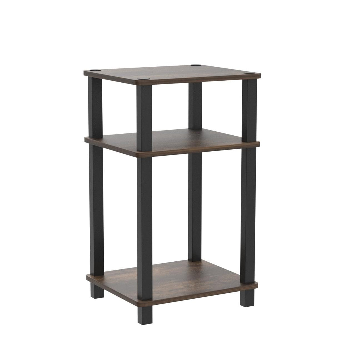 Furinno Just Side Table amber pine, side-angle view showing open frame and compact footprint.