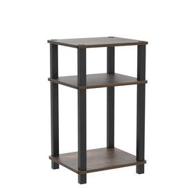 Furinno Just Side Table amber pine, side-angle view showing open frame and compact footprint.
