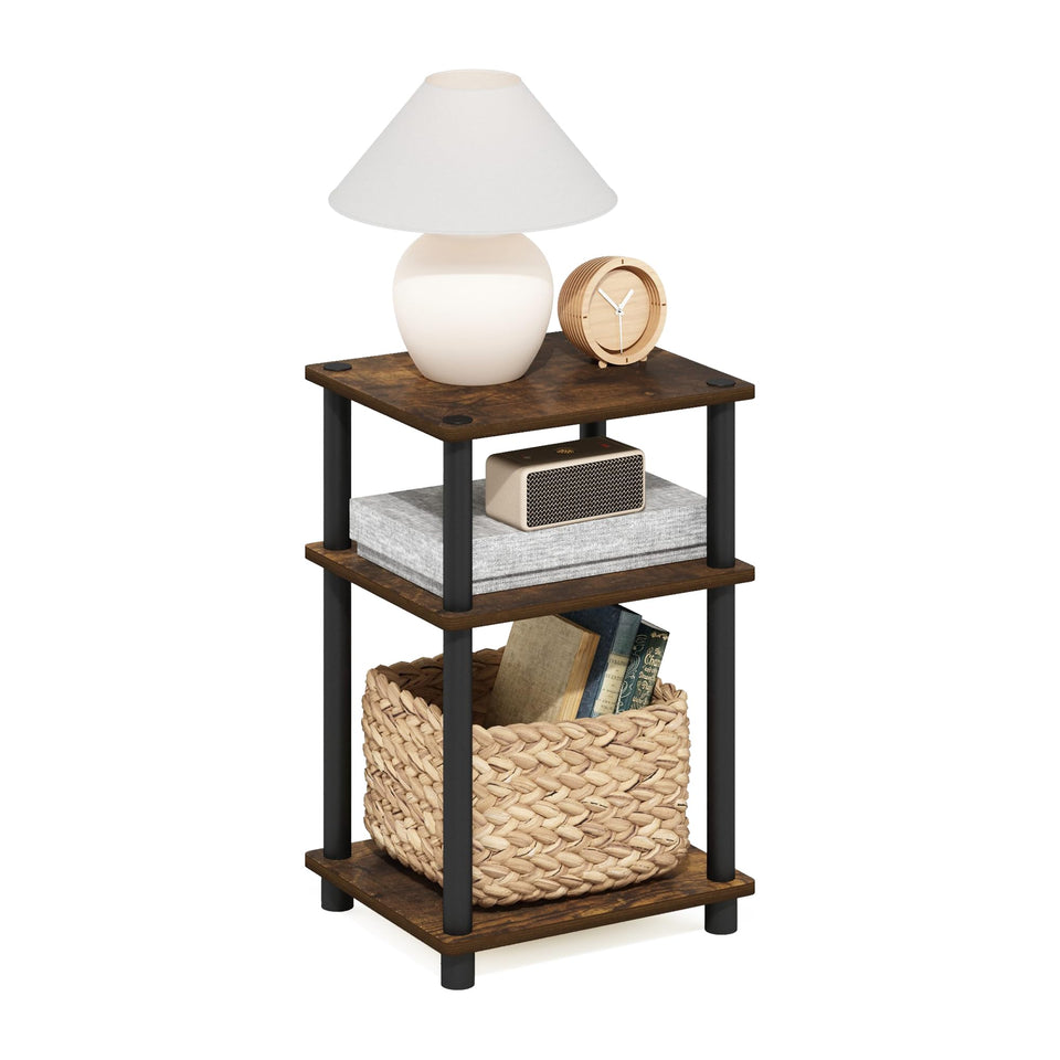 Furinno Just Side Table amber pine finish for compact spaces with organized storage.
