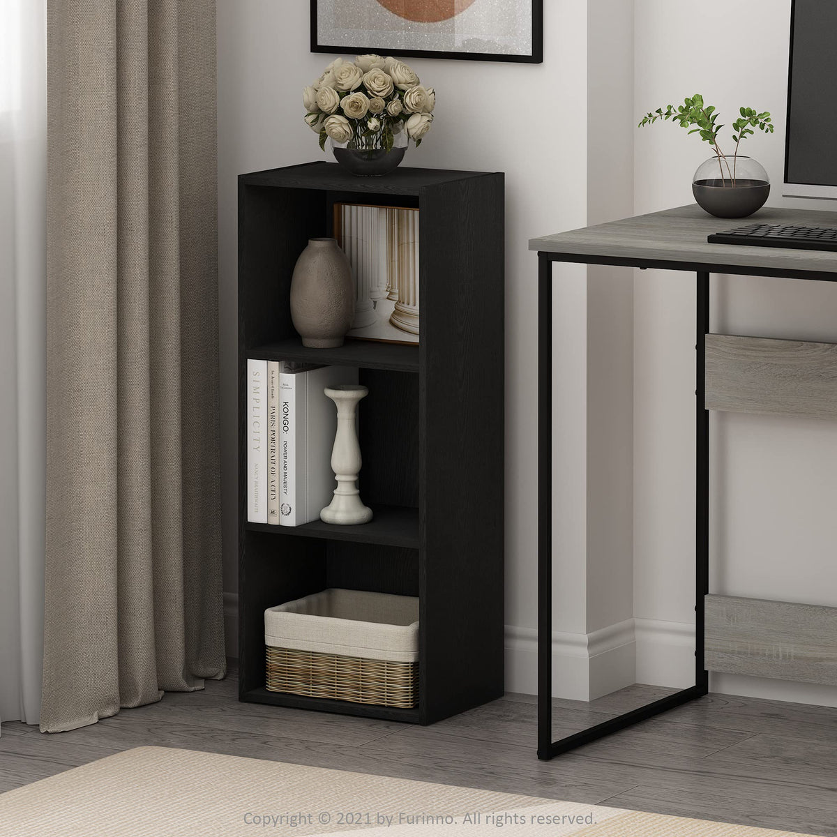 Furinno LUDER 3-cube layout shown from the side for compact storage