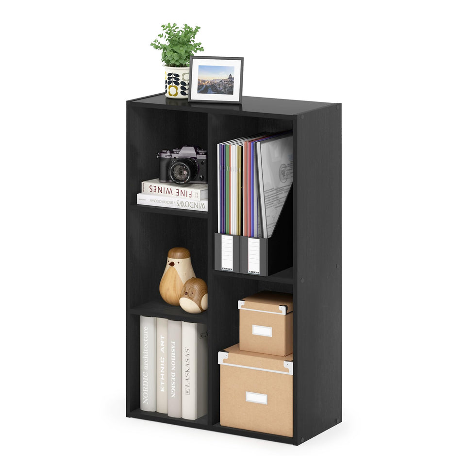 Furinno Luder 5-Cube Open Shelf front view shows compact, space-saving storage for living spaces.