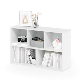 Furinno LUDER 5-cube shelf white front view for neat living room display.