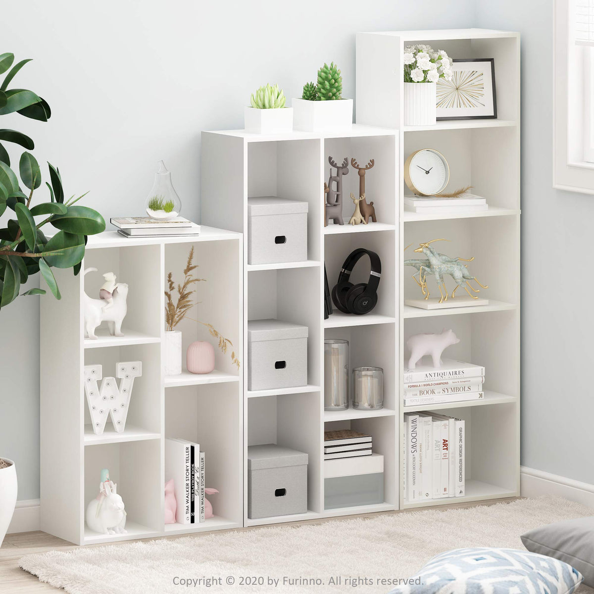 Furinno LUDER 5-cube shelf white side view showing compact storage.