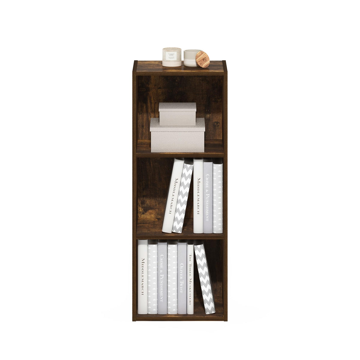 Furinno LUDER bookshelf top-view highlights sturdy back panel and top support.