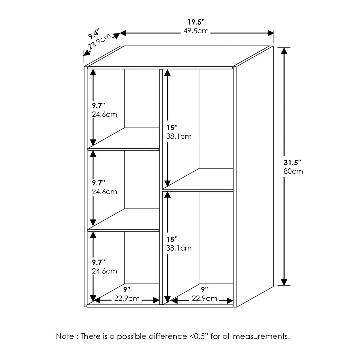 Furinno LUDER bookshelf side view highlights reversible layout for flexible placement