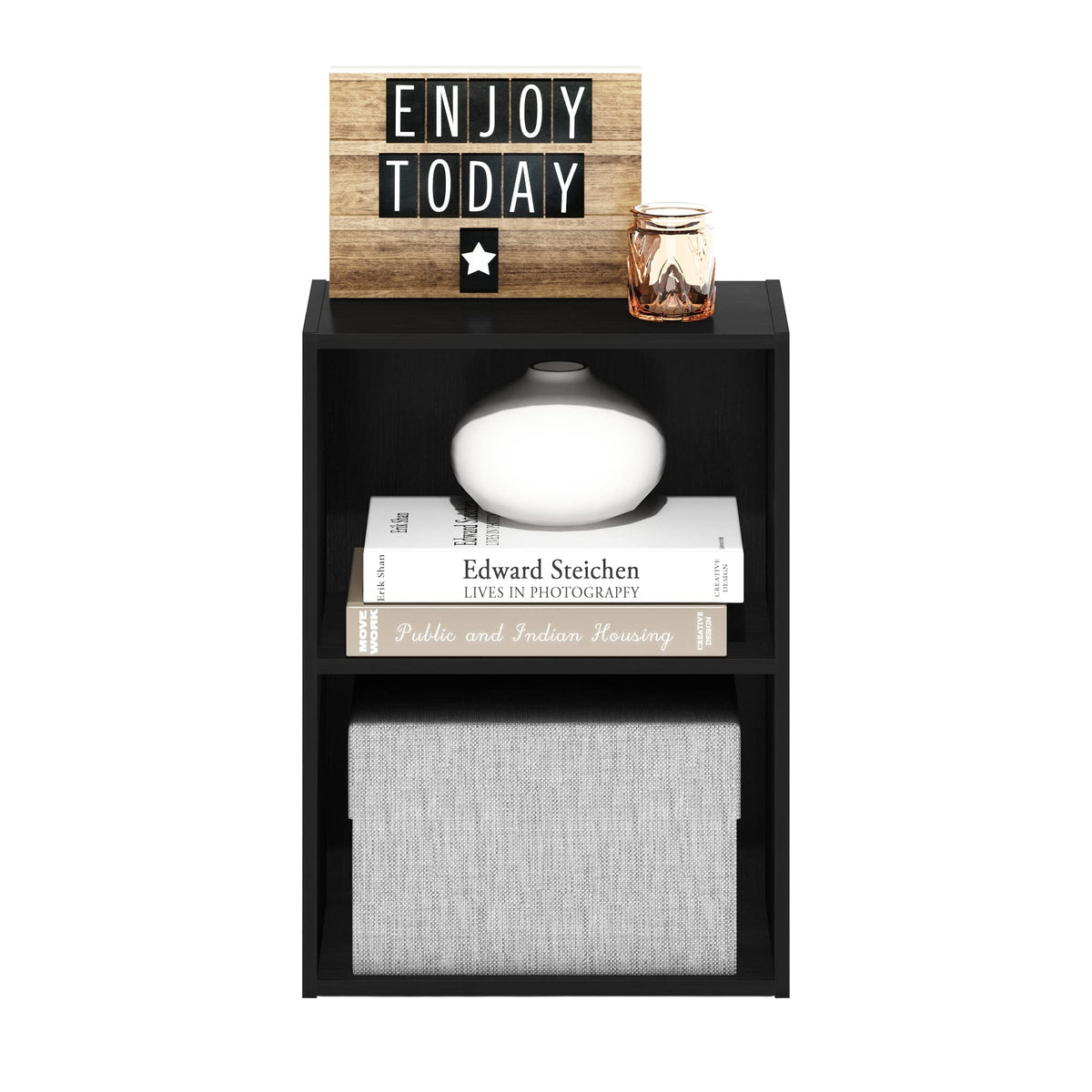 Furinno Luder back panel adds stability and prevents items from slipping behind.