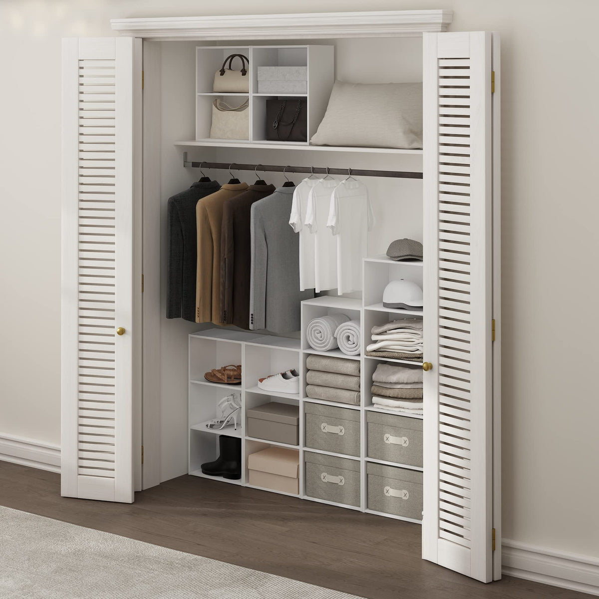 Furinno Luder bookcase white room setup, complements modern decor and boosts storage.