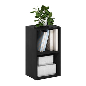 Furinno PASIR 2-tier open-shelf in blackwood adds compact storage.