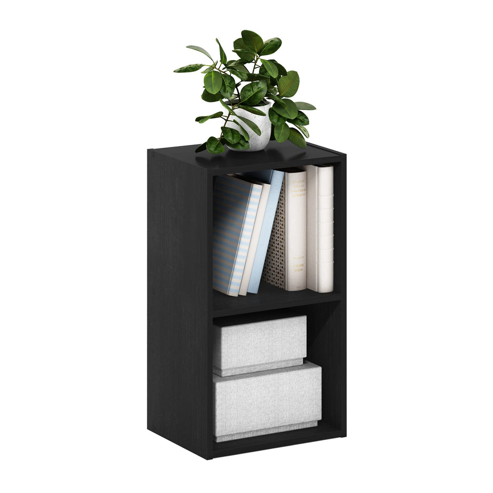 Furinno PASIR 2-tier open-shelf in blackwood adds compact storage.