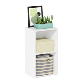 Furinno PASIR 2-tier shelf front view in white, space-saving storage.