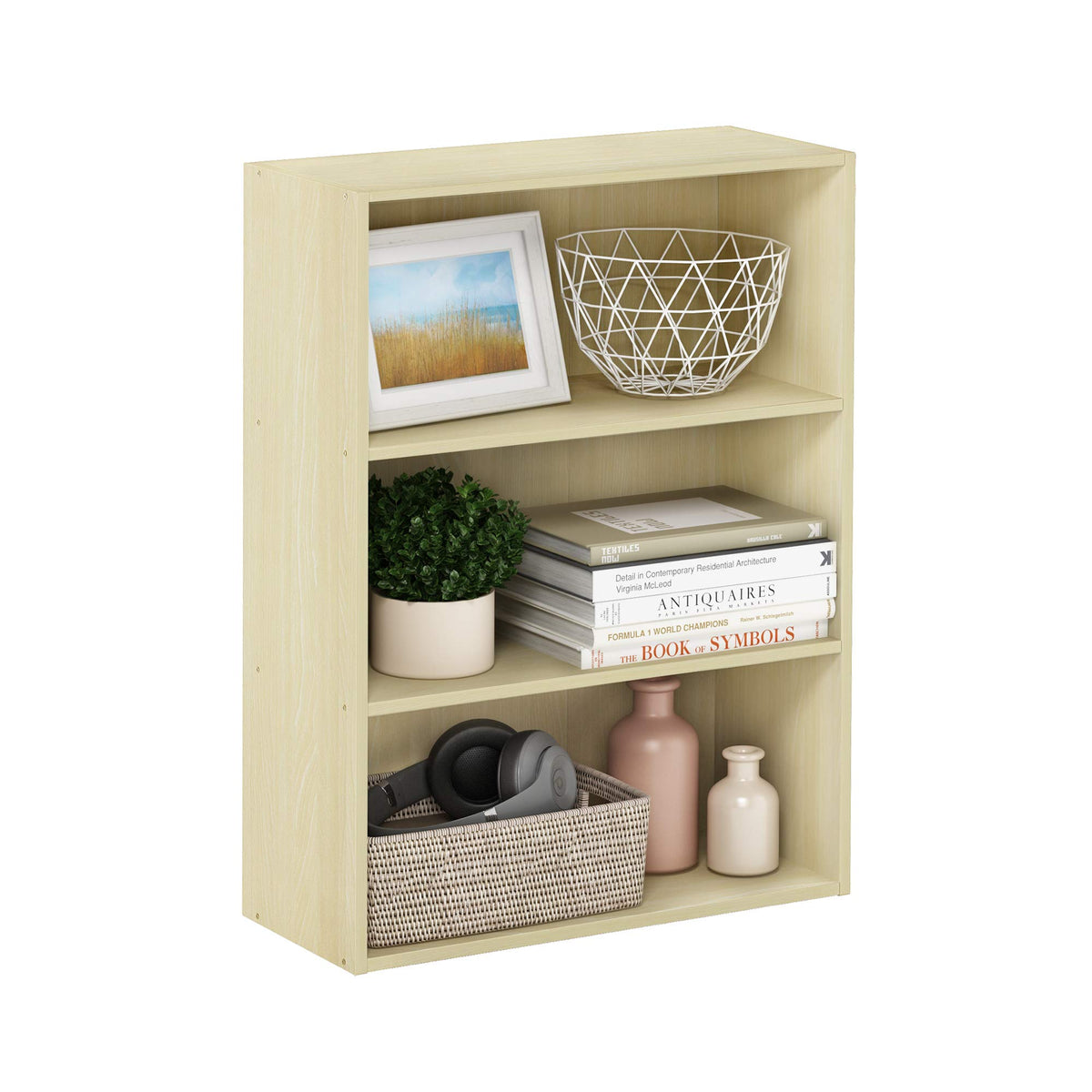 Furinno PASIR 3-tier book shelf maple for organized living room storage