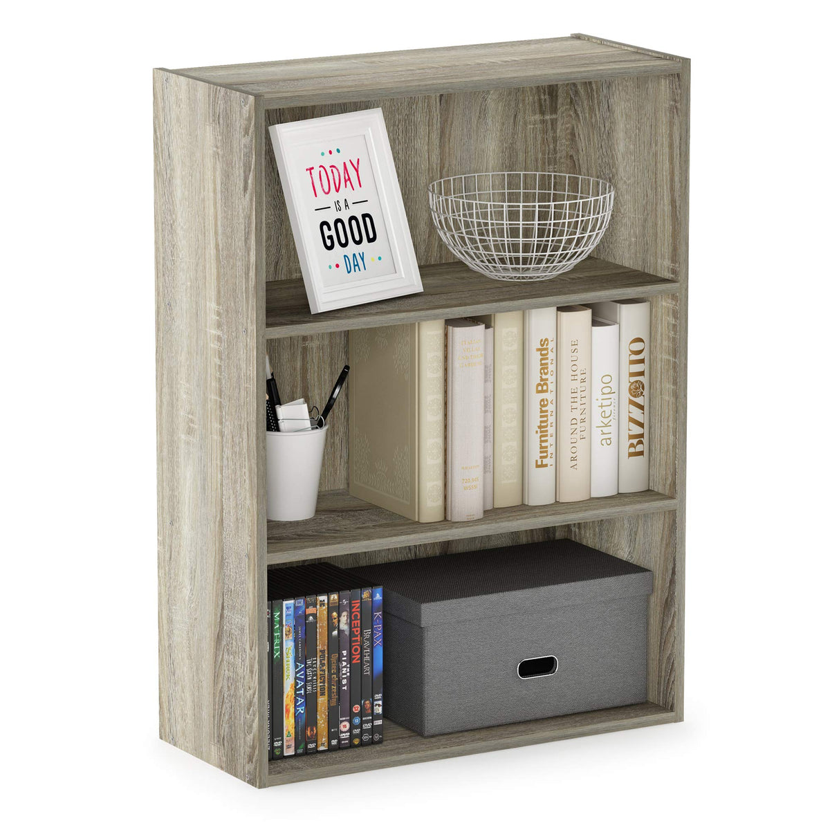 Furinno PASIR 3-tier book shelf with open design for easy access.