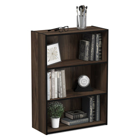 Furinno Pasir 3-tier bookcase front view with accessible storage for books.