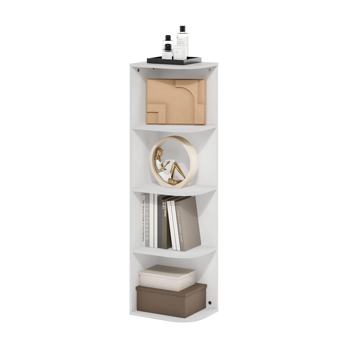 Furinno Pasir 4-Tier corner shelf top view showcases compact, space-saving storage