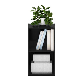 Durable composite wood with back panel provides stability.